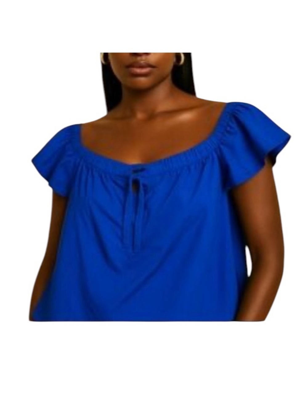 Who What Wear Women's plus size XXL Cobalt Blue Off-Shoulder Crop Tie-Front Top